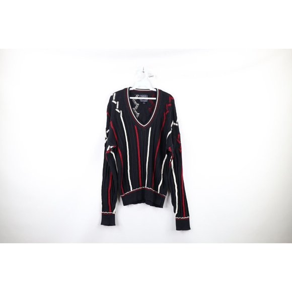 Vintage 90s Burberry Mens Large Dapper Chunky Ribbed Knit V-Neck Sweater USA